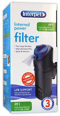 INTERPET PF1 INTERNAL FILTER 380Lph 7W MEDIA ADJUSTABLE AQUARIUM FISH TANK • £14.95