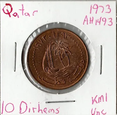 Coin Qatar 10 Dirhams 1973 (AH 1393) KM1 • $5.39