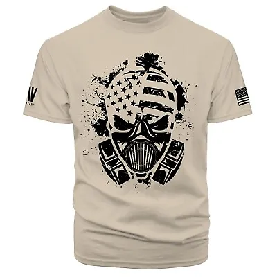 Gas Mask American Flag Patriotic USA Survivor Military T-shirt • $23.95