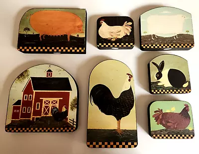 Warren Kimble Folk Art Farm Animal Lot Of 7 Flat Wall Hanging Rooster Rabbit Pig • $24.99