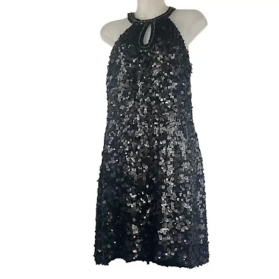 Sue Wong 100% Silk Beaded + Sequin Black Vintage 90's Midi Dress Women's Size 10 • $399.95