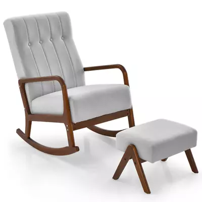 Rocking Chair With Ottoman - Solid Rubber Wood Frame Padded CushionComfortable • $311.07