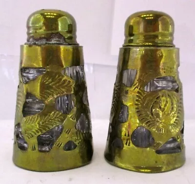 Salt & Pepper Shakers Vintage Brass And Glass Embossed Design Collectable • $9.78