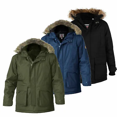 D555 Duke Big Mens Parka Jacket Coat Khaki Navy Black Detachable Fur 2XL-8XL • £59.99