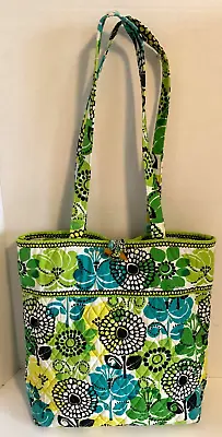 RETIRED Vera Bradley  LIMES UP  Large Toggle Tote Shoulder Bag Green Floral • $19.95