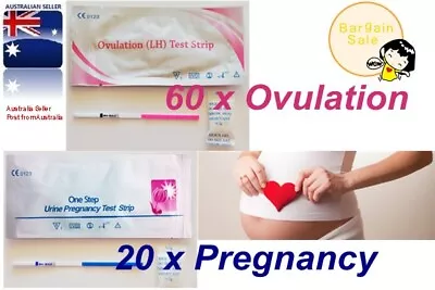 New 60x Ovulation LH Test +20x Pregnancy HCG Test Strips Urine Fertility OPK Kit • $19.88