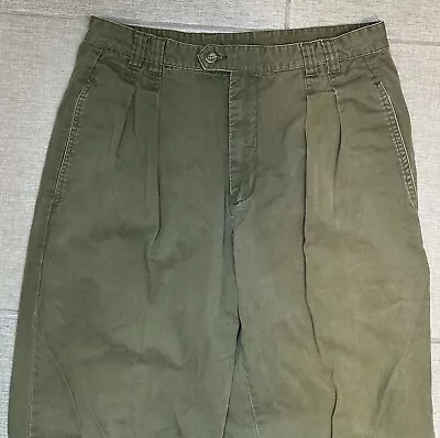 Vintage 90s GAP Pleated Chino Pants 32x29 ACTUAL Sun Faded Olive Green Military  • $21.24