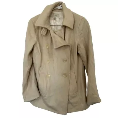 Merona Women’s Short Double Breasted Trench Coat Size Medium Beige Wool • $19.99