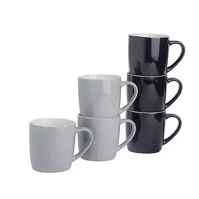 6x Tea Coffee Mugs Set - 350ml - Ceramic - Black & Grey • £17