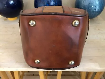 AJAY-Brown 2 Tone Leather Retro Bowling Ball Bag-Vintage • $49.99