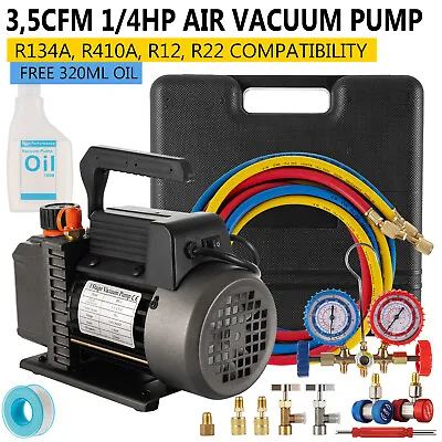 35CFM 1/4hp Air Vacuum Pump HVAC Refrigeration AC Manifold Gauge Set R134a Kit • $93.30
