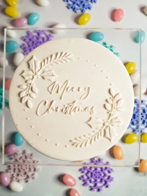 $15.95 • Buy Merry Christmas Holly Leaf Wreath Raised Fondant Embosser POP Reverse Debosser
