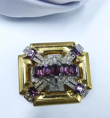 Vintage Signed McClelland Barclay Gold Tone Art Deco Clear Purple Glass Rhinest • $175