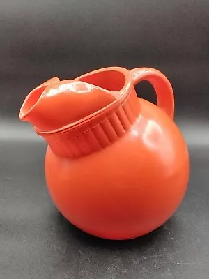 Vtg MCM Small Anchor Hocking Tangerine Orange Red Glass Tilted Ball Pitcher Jug • $18