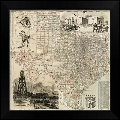 $64.99 • Buy Map Of Texas Black Framed Wall Art Print, Texas Home Decor