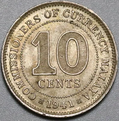 1941 Malaya 10 Cents Silver Britain Empire Coin (21061205R) • $9.99