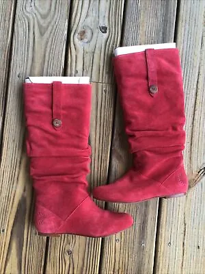 UGG Boots Womens Sz 6 Highkoo II  Pull On Knee High Slouchy Red Leather 1948 • $49.95