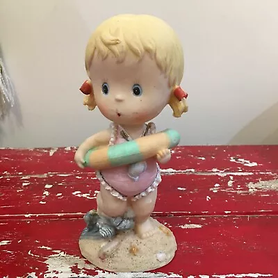 Vintage Baby Girl On The Beach Figurine Signed On Bottom Swimming Seashells Doll • $49.99