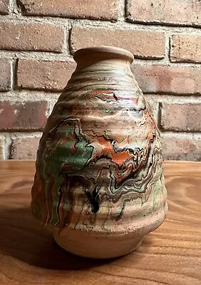 Vintage Early Nemadji Pottery Vase 5.5” Reddish Clay Colorful Early Signed • $15.50