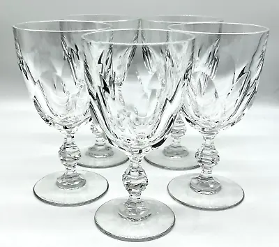 Set Of 5 Val St Lambert Crystal Water Goblets; Etched Panels; Vas6; Exlnt Cond • $89.99