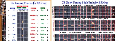 C6 Chord & Slide Rule Charts For 8 Eight String Lap Steel Guitar - 2 Laminations • $17.95
