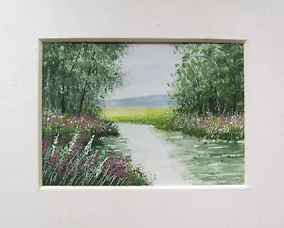 Aceo Original Hand Painted Signed  Meadow River  Landscape Mini Painting • £8