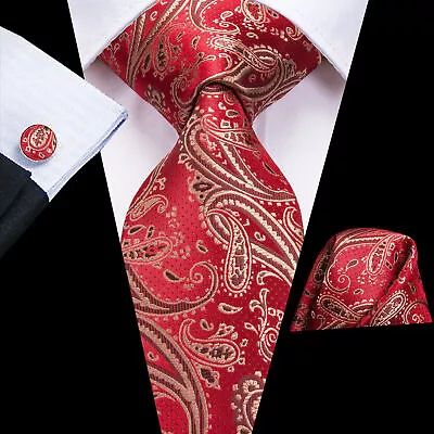 300 Styles Mens Silk Tie Pocket Square Hanky Cufflinks Wedding Work Prom Set • £9.59