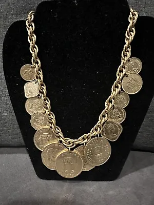 Vintage Coin Necklace 24kGP Caribbean With Large Cable Link Chain. 16 Inch • $65