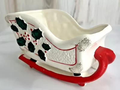 Vintage Christmas Santa Sleigh Red & White With Holly Made In Japan? As-Is • $20.87