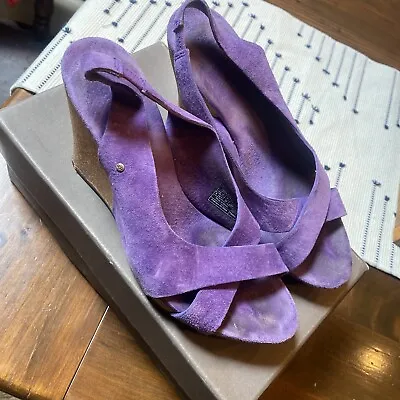 Ugg Hazel Suede Ankle Strap Purple Women's Cork Wedge Platform Sandals Sz 8 EUC • $50