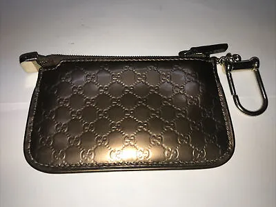 Gucci Microguccisima Brown Patent Leather Key Zipper Coin Wallet 233183 • $220