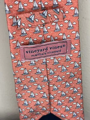 Vineyard Vines Martha’s Vineyard 100% Silk Tie Sailboats Coral Blue White • $9.99