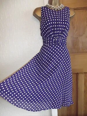 ❤️ Wallis Polka Dot Dress Size 12 Petite Swing Wedding Purple Rockabilly • £25