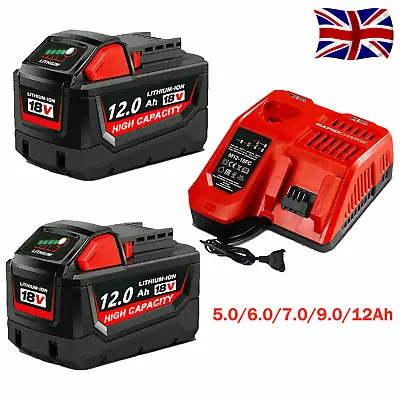 2X For Milwaukee M18 M18B6 18V XC9Ah 6Ah 12Ah Li-ion Battery 48-11-1860 /Charger • £189.92