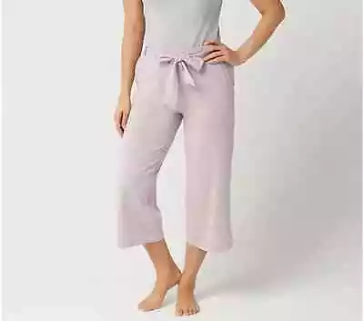 AnyBody Cozy Knit Wide Leg Cropped Pants-A302402-Medium Light Mauve/Pink Bow • $12