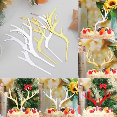 Decoration Merry Christmas Acrylic Cake Topper Deer Elk Antlers Xmas 2022 • $3.19