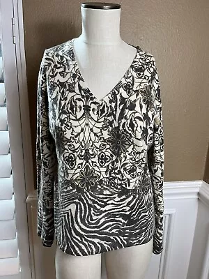 Mainbocher Womens 100% Cashmere V-neck Sweater Floral/Animal Print  L Large • $23