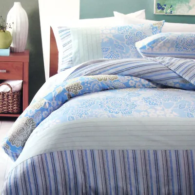 225TC Java Floral Blue Polyester Cotton Quilt Cover Set Single • $42.37