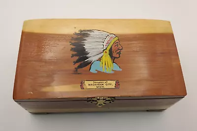 Vintage Mackinaw City Michigan Cedar Wood Trinket Box Souvenir 1950's • $19.95