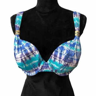 A. Che Blue Multicolor Bikini Swim Top Women Size 34DD New With Tags • $17.50