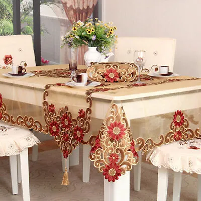 Vintage Embroidered Lace Tablecloth Dining Table Runner Cover Wedding Home Decor • £6.47