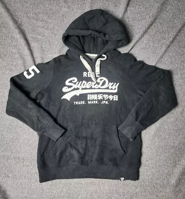 Superdry Hoodie Mens Large Black Graphic Print Spellout Jacket Sweatshirt Jumper • $29.99