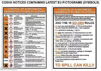 £7.98 • Buy Coshh Health And & Safety 2 Laminated A4 Workplace Posters  Office Shop Factory 