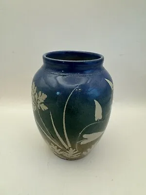 Vintage Blue Vase Gradient Glaze Leaf Ecoprint 4.5” • $14
