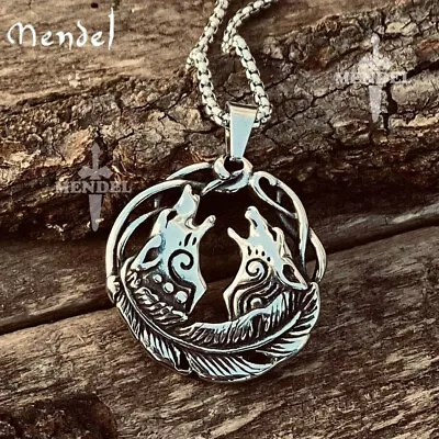 MENDEL Mens Girls Stainless Steel Couple Love Viking Wolf Pendant Necklace Women • $11.99