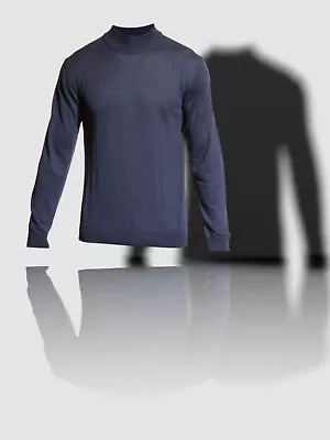 $295 Neiman Marcus Mens Blue Silk/Cashmere Lupetto Turtleneck Sweater Size XXL • $94.38