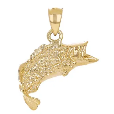 $180.49 • Buy 14k Yellow Gold Solid Bass Fish Charm Pendant 2.5 Grams