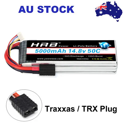 $74.99 • Buy HRB 4S 5000mAh 14.8V 50C TRX LiPo Battery For RC Airplane Drone Truck Boat Car