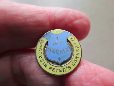 Antique Vintage Silver Tone Enamel My Weekly Cousin Peters Corner Badge Brooch • £18.99