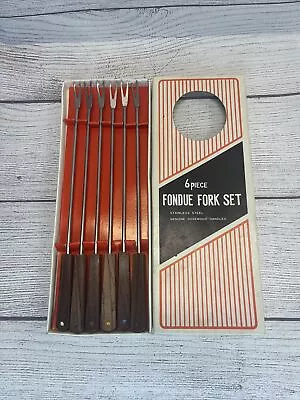 Vtg Retro Our Own Imports 6 Pc Fondue Forks Set Stainless Steel Rosewood Handles • $5.99